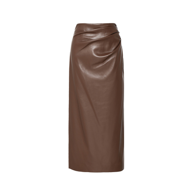 LYNEE高腰斜侧褶皱皮裙半身裙