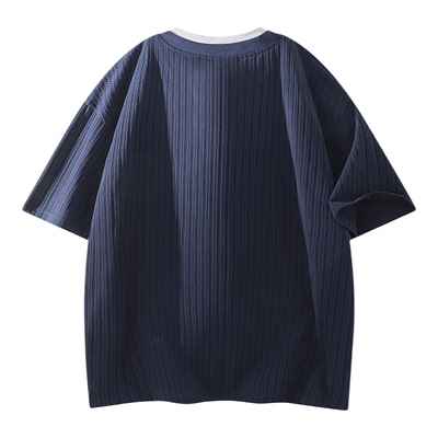 GLM假两件灯芯绒短袖T恤男夏季潮牌宽松透气肌理感休闲大码上衣