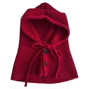 多功能针织毛线帽子围脖一体女秋冬天骑车防风防寒护耳保暖套头帽