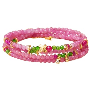 天然粉碧玺手串水晶手链女款多圈十二星座处女座饰品送生日礼物