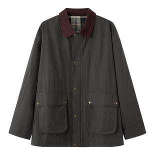 画风drawwind拼接翻领风衣女春季新款宽松韩版通勤风拼色外套