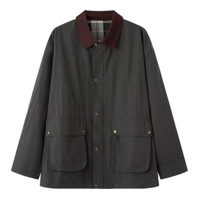 画风drawwind拼接翻领工装风衣