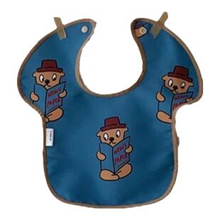 minnow小熊读报围兜韩国ins风吃饭防水儿童食饭兜口水巾围嘴长袖