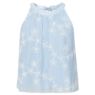 【明星同款】诗凡黎蓝色挂脖绣花套装2025夏新款气质莱赛尔两件套