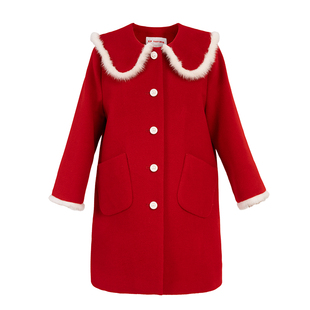 [商场同款]EP雅莹童装冬女童新款外套中长款娃娃领新年红大衣