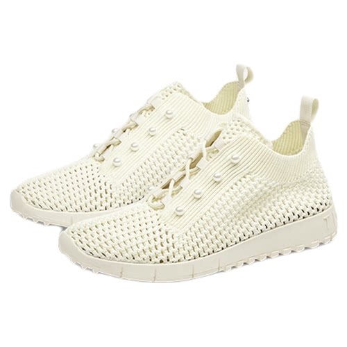 蹀愫2025年针织运动鞋镂空圆头系带休闲鞋女鞋TA65305-50