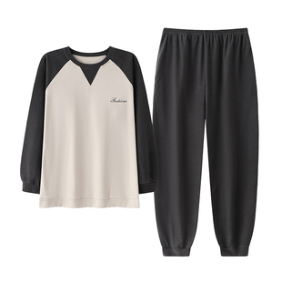 蕉晚冬季新款男士德绒睡衣圆领长袖长裤保暖薄绒可外穿家居服套装