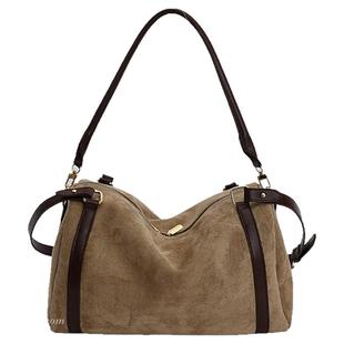 休闲复古大容量包包女2025新款麂皮绒通勤单肩斜挎包手提波士顿包