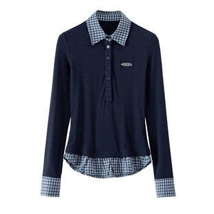 【李雪琴同款】BANANA CICI2026年春季新款复古拼接polo衬衫上衣