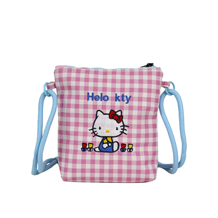 HelloKitty卡通手机包女小巧轻便2026新款斜挎包迷你格子帆布小包