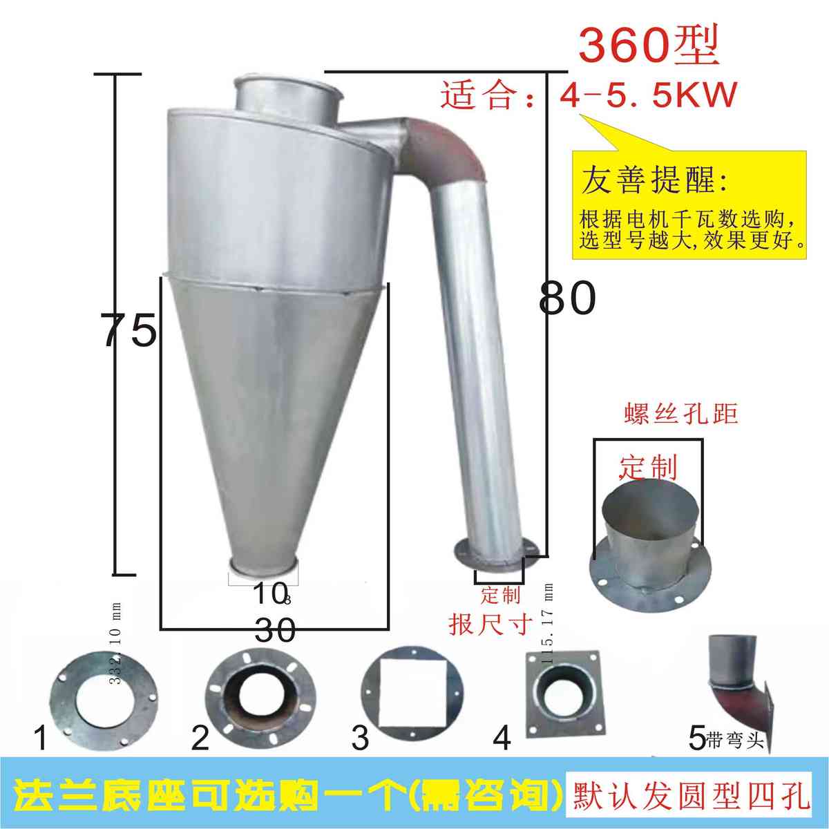 包邮：沙克龙降尘收集器】大中新老饲料粉碎机配件漏斗防尘接料器