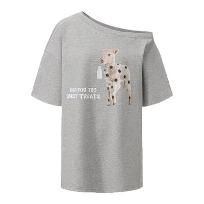 blackpink jisoo智秀同款MARKGONG 26春夏新小狗斜开肩短袖T恤女