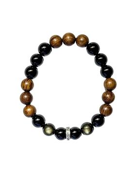 天然黑曜石黑花梨木情侣手串礼盒