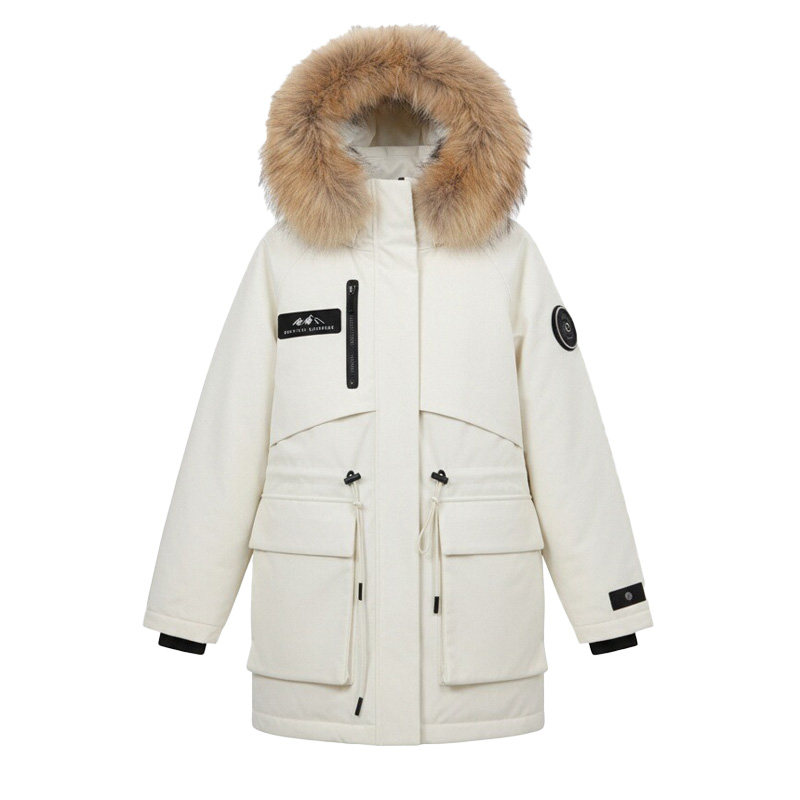 鸭鸭鹅绒羽绒服女中长款2025冬季新款户外休闲真毛领防寒保暖外套