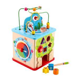 Hape早教启蒙绕珠奇趣游戏盒多面体儿童玩具多功能百宝箱木制积木