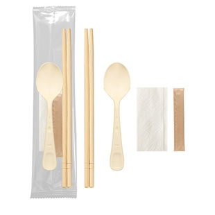 一次性筷子加长加粗圆筷四件套勺子套装老乡鸡同款外卖餐具商用批