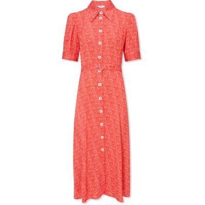 LK BENNETT珊瑚粉色连衣裙2025年春新款本布腰带设计衬衫式中长款