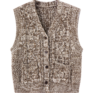 7AM10PM设计感花纱针织马甲小个子软糯毛衣背心V领开衫外套上衣女