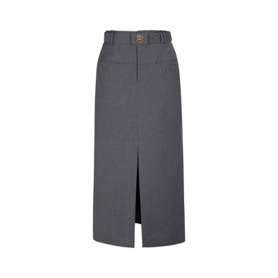 郁香菲优雅开叉高腰半身裙