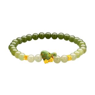 梦金园喜上眉梢和田玉银手链喜鹊玉石手串DIY银首饰生日礼物送礼