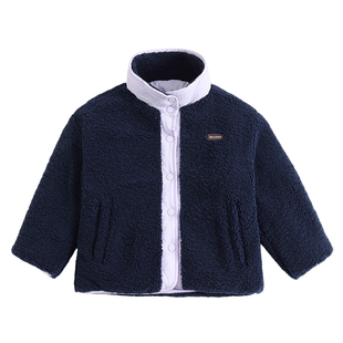 胖胖象儿童两面穿拼色棉服2025秋冬新款加绒保暖立领宝宝外套棉衣