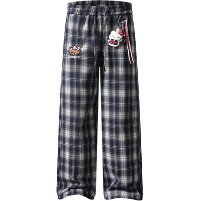 松紧腰格子休闲裤女秋冬季新款