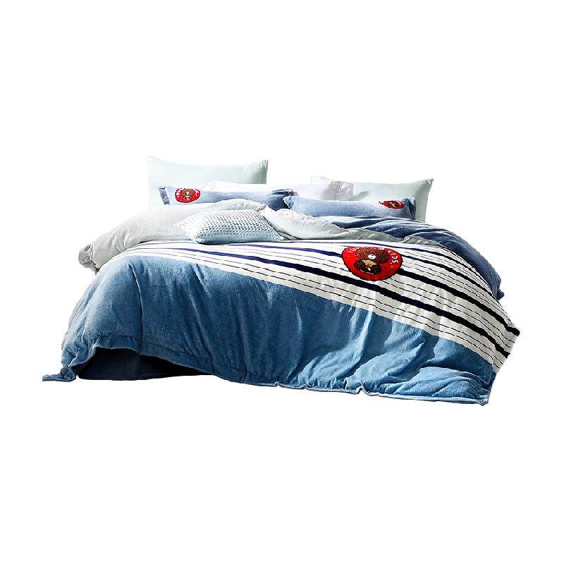 富安娜家纺牛奶绒四件套加厚保暖儿童床单被套三件套秋冬床上用品