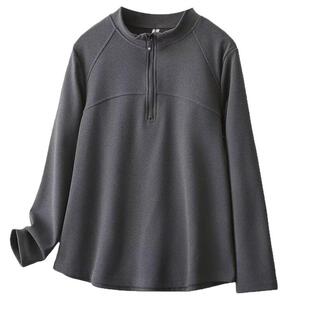 宛宛大码胖MM德绒半拉链长袖t恤打底衫女秋冬季宽松简约立领上衣