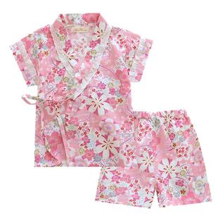 米筱米儿童夏季薄款女童纯棉纱布和服短袖短裤亲子家居服宝宝睡衣