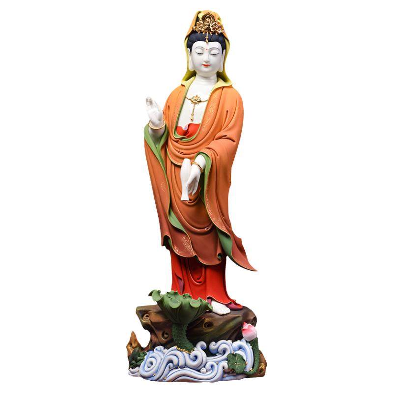 戴玉堂陶瓷摆件《极彩滴水观音菩萨》林建平观世音佛像客厅装饰