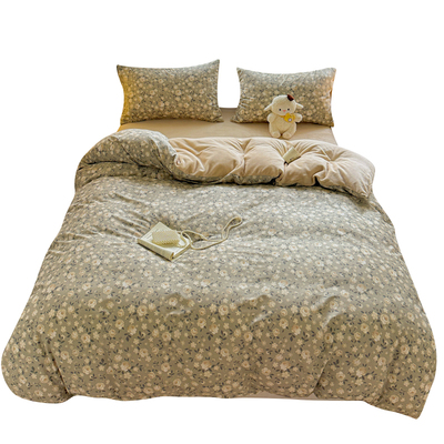 全棉牛奶绒四件套田园小清新