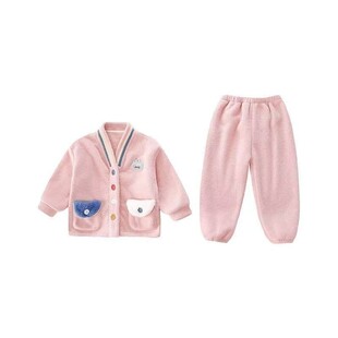 女童睡衣雪粒绒秋冬款加厚中小童女孩儿童珊瑚绒法兰绒家居服套装