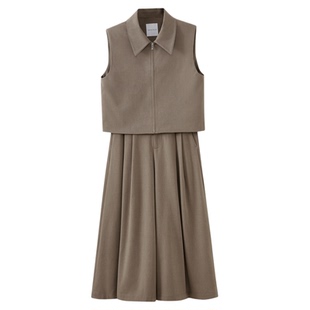 水云间西装马甲半身裙套装女翻领无袖马夹伞裙两件套老钱风2026春