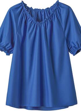 她池捏褶木耳边松紧袖口温柔衬衫