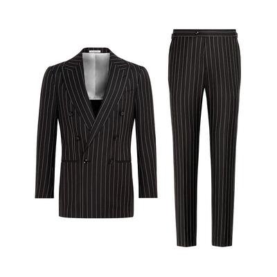 SUITSUPPLY深棕色羊毛桑蚕丝混纺男士双排扣西装套装