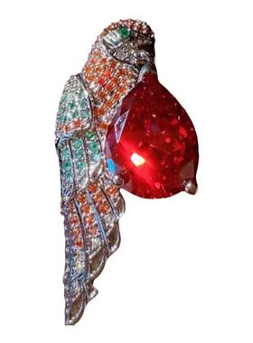 胭脂洋红水滴鹦鹉宝石戒指 古董感 镀18K金 玛利亚大克拉锆石戒指