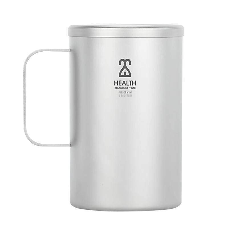 铠斯 钛时代双层杯纯钛杯子隔热钛水杯家用马克杯咖啡牛奶杯带盖