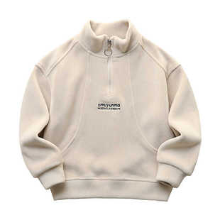 儿童卫衣2024男童冬季双面澳粒绒半拉链加厚上衣女童加绒保暖外套