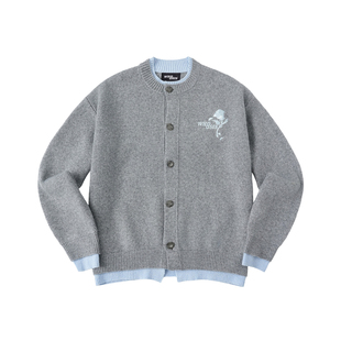 WHOOSIS（不知其名）几何玫瑰刺绣假两件开衫毛衣外套秋冬男女潮