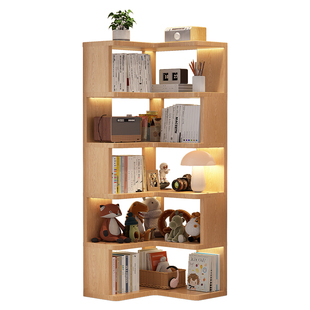 实木转角书架落地置物架客厅简易桌面储物柜不占地方儿童收纳窄柜