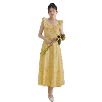 one more夏季雪纺无袖连衣裙女修身吊带裙法式碎花裙高级感裙子