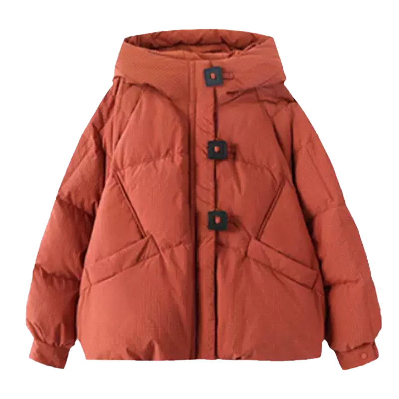反季短款羽绒服女连帽冰岛方糖方扣面包服小个子白鸭绒时尚冬外套