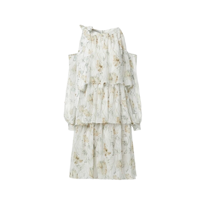 s.deer系带露肩印花雪纺连衣裙