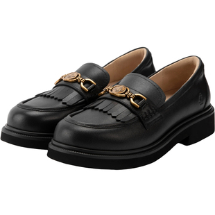 暇步士点金石乐福鞋女26春新款英伦真皮厚底增高复古老钱风休闲鞋