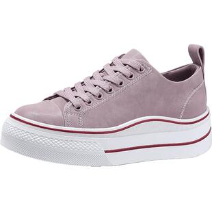 BellaLily2026春季新款粉彩风厚底板鞋女牛皮增高低帮休闲鞋潮鞋