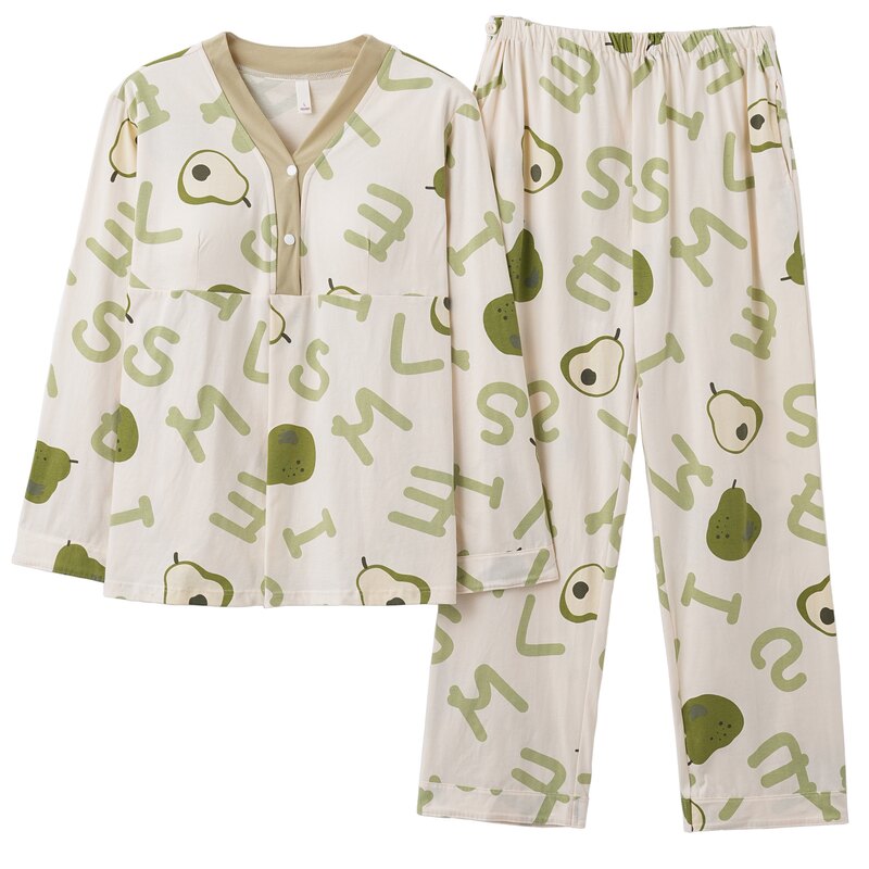 纯棉月子服自带胸垫睡衣女士春秋