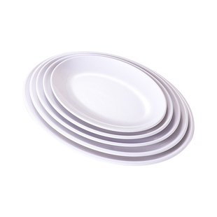 白色椭圆形密胺盘子商用饭店炒菜盘长方形肠粉盘塑料鱼盘仿瓷餐具