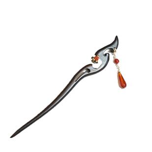 芳菲发簪子古风宫廷流苏红玛瑙黑檀木簪汉服头饰手工旗袍盘发日常