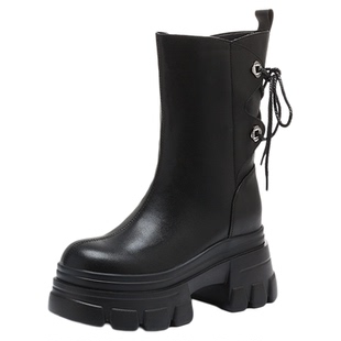 小鞋匠手工真皮内增高马丁靴女英伦风2025新款棕色骑士厚底短靴