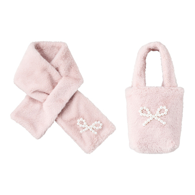 estaa毛绒绒包包&围巾套装粉色